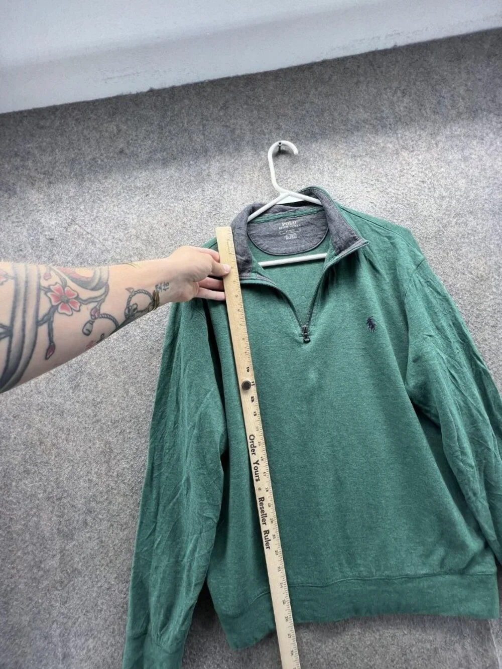 Polo Ralph Lauren Sweatshirt Mens Medium Green 1/4 Zip Jersey Pullover Logo